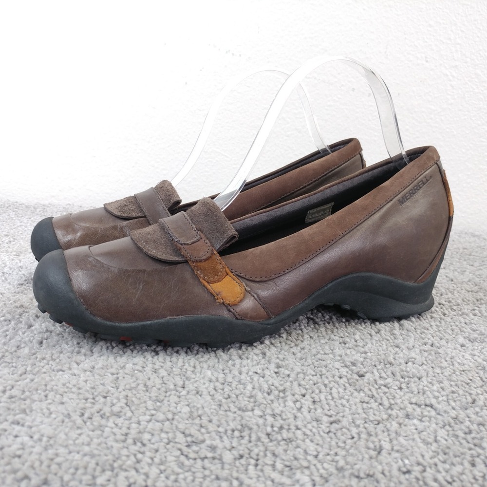 Merrell Eden Moc Womens 8 Brown Leather Slip On Wedge Loafers J46466